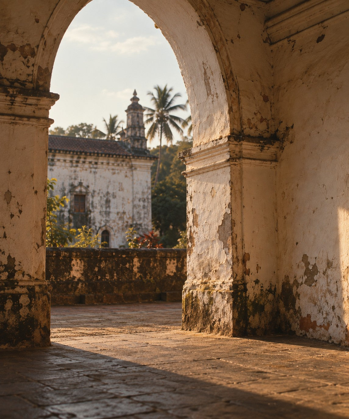 Old Goa, late-afternoon light on whitewashed walls