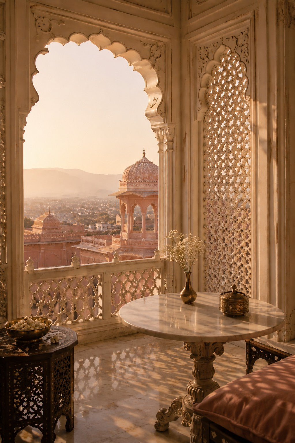 Pink sandstone courtyard, Jaipur, interior light